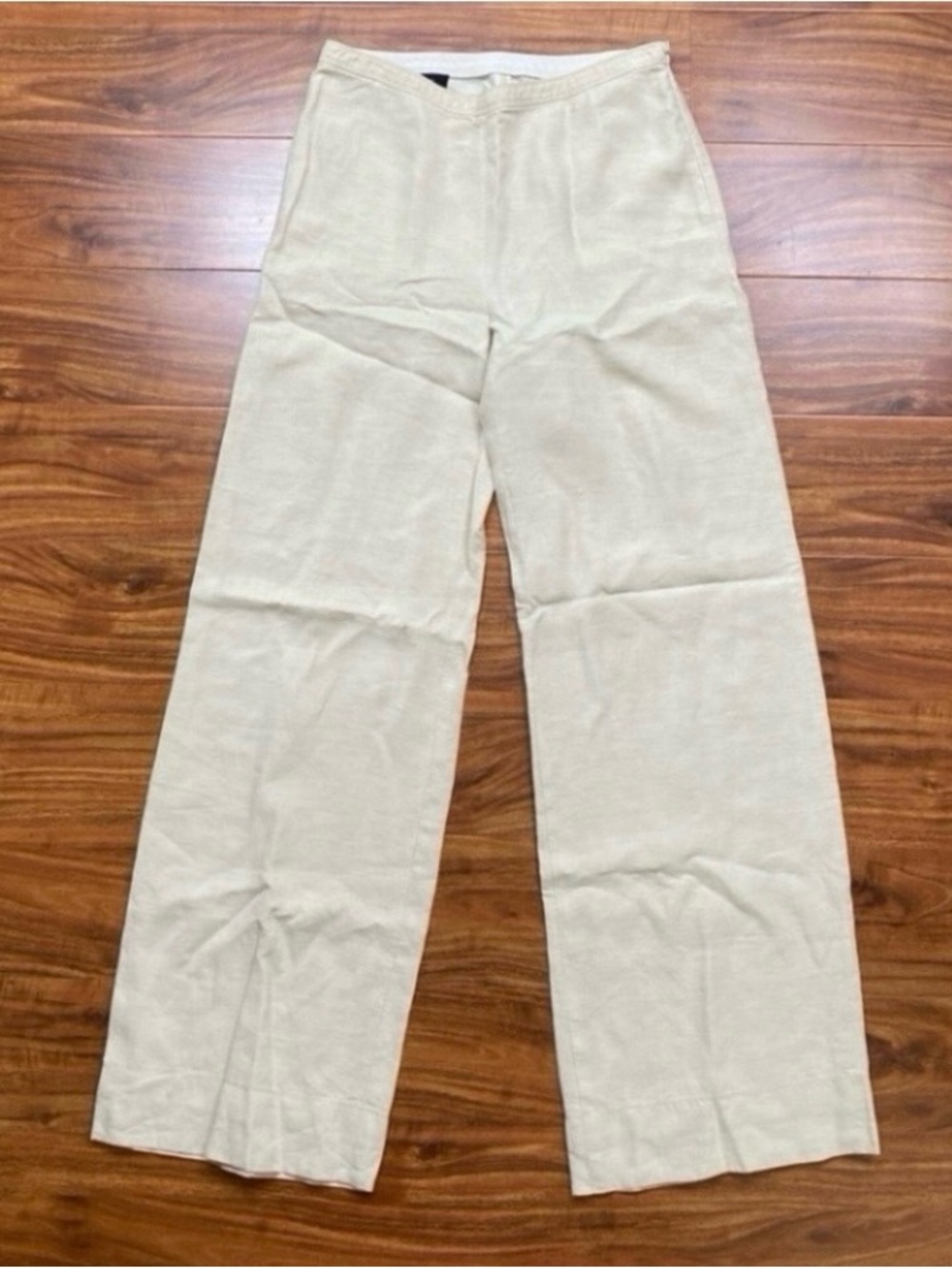 Lida Baday Womens Cream 100% Linen High Waist Wide Leg Pant Size 4 Coastal Retro